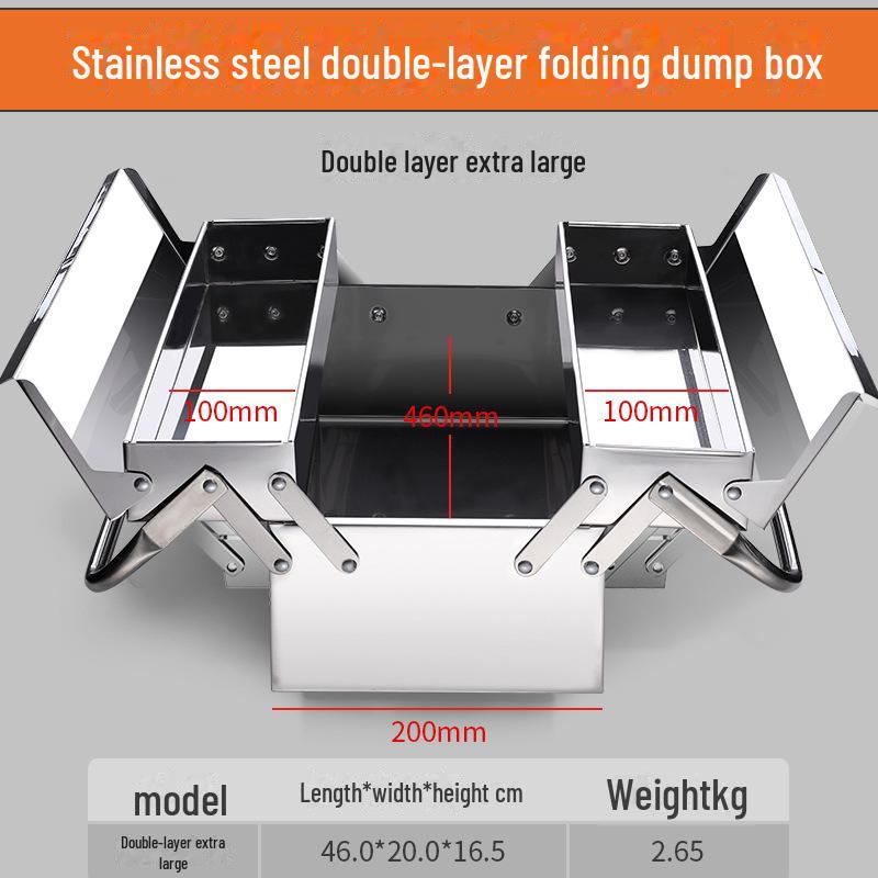 Трехслойный складной ящик для инструментов из нержавеющей стали цвета «лесной зеленый» — большой, портативный, промышленного класса для хранения вещей дома и в автомобиле.