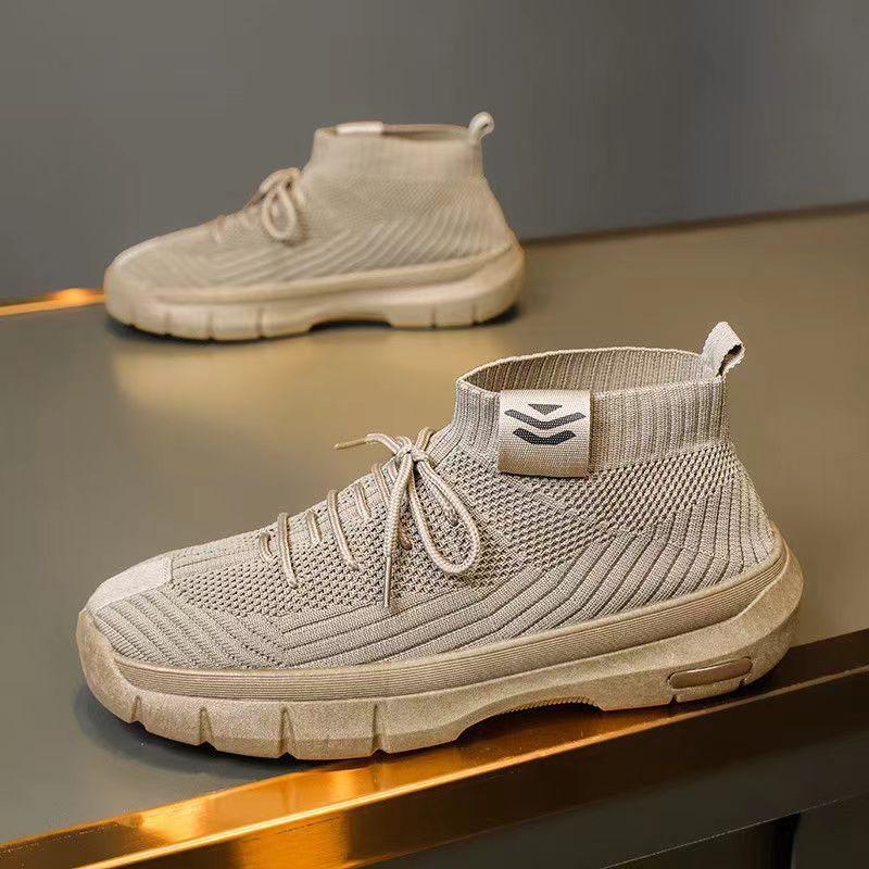 Men's high-Top Running Shoes Fashion Sneakers Lightweight Breathable Flying Knitting Lace Up Mesh Walking Shoes Workout Casual Sports Shoes for Male