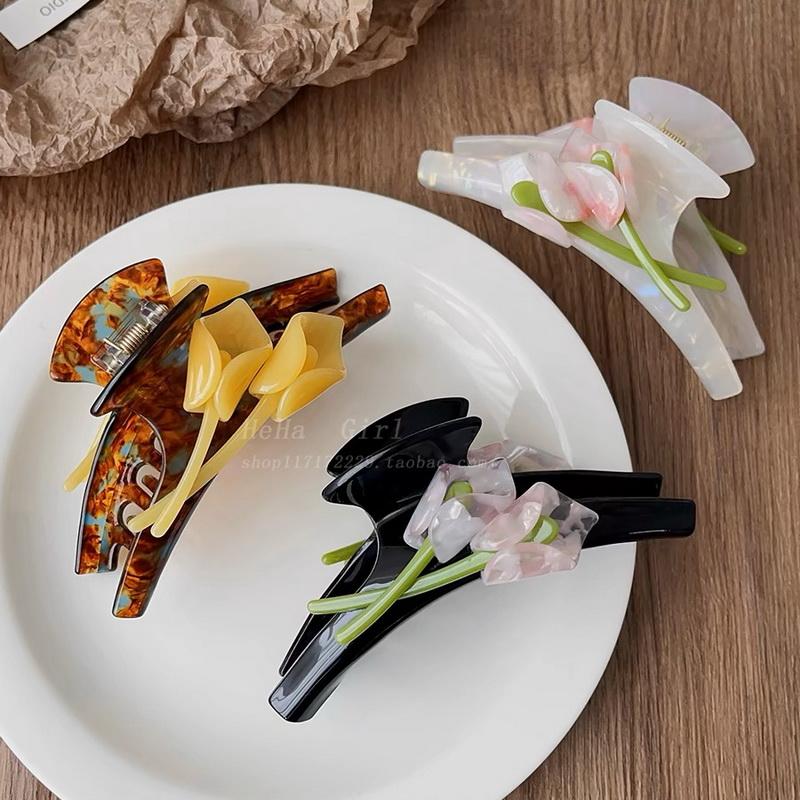 Корея ацетат Тюльпаны цветы заколка-краб для волос для женщин роскошная большая заколка для волос для девочки большая Леопардовая заколка для волос Акриловые заколки для волос Подарки