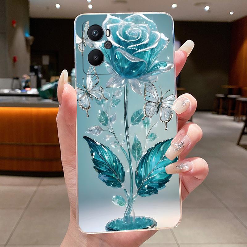 Casing For OPPO A96 CPH2333 Phone Case Soft Case New Design Aesthetic Luxury Fashion Butterfly Flowers Clear Silicone TPU Cover