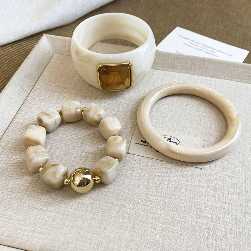 3 Pcs/Set Square Round Resin Bangle Set Resin Acrylic Acrylic Chunky Cuff Boho Accessories