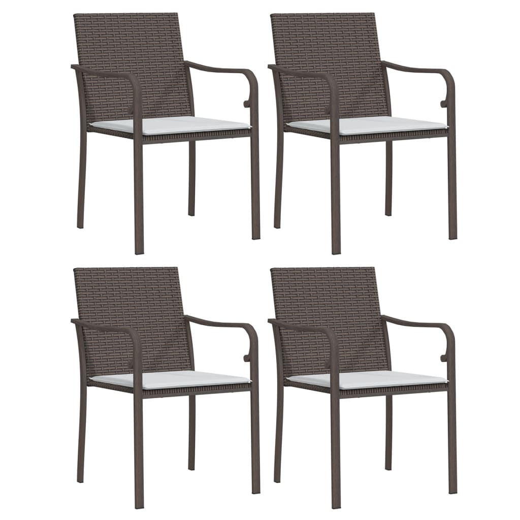 Garden Chairs with Cushions 4 pcs Brown 56 x 59 x 84 cm Poly Rattan
