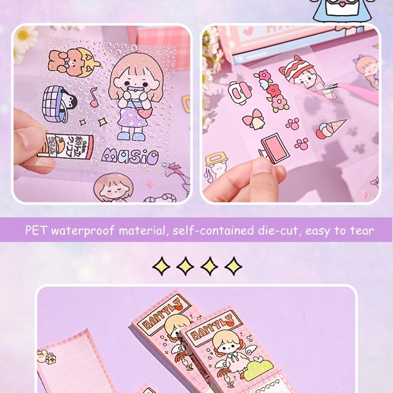 Kawaii 100 наклейки для ручного счета, подарочная коробка для заметок, милые наклейки на ленту для девочек, набор водонепроницаемых декоративных наклеек без вырезов
