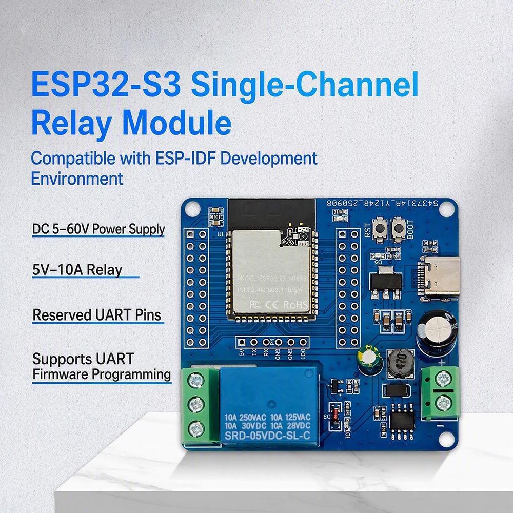 Одноканальный релейный модуль DC 5-60V WiFi Bluetooth плата реле с ESP32-S3 Type C интерфейсом для промышленных систем управления IoT проектов