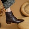 Fashion 2025 New Autumn Women Boots Pointed Toe Chunky Heel Shoes Genuine Leather Women Shoes Concise Zipper Ankle Boots Western Boots