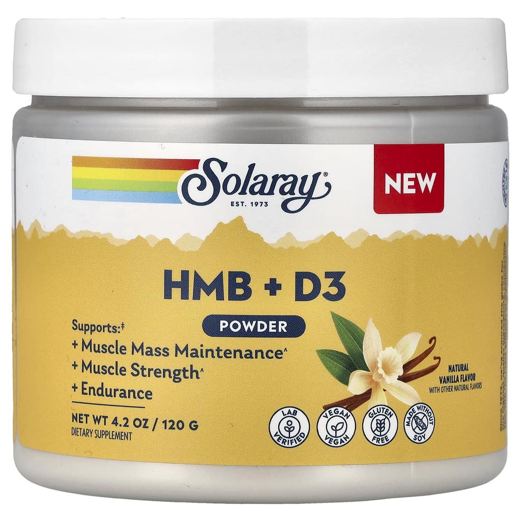 Solaray, HMB + D3 Powder, Natural Vanilla, 120g (4.2oz)