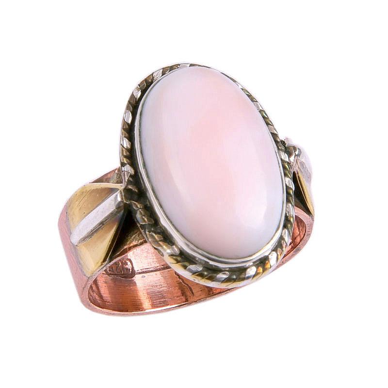 Натуральный розовый опал драгоценный камень двухцветное серебро 925 пробы ювелирное кольцо размер 7 A3c40