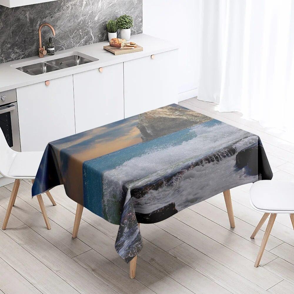 Beach Tablecloth Seaside Scenery Anti-fouling Waterproof Rectangular Kitchen Dining Table Home Decoration