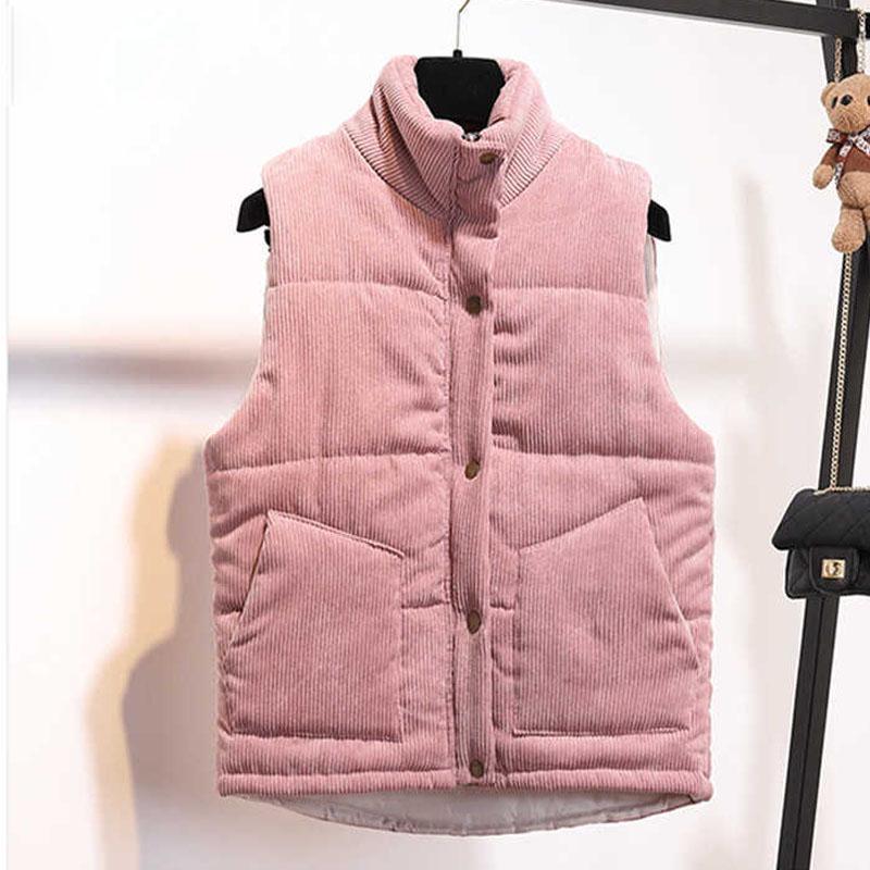Women Cotton Down Vest Sleeveless Jacket Female Winter Jacket Outerwear Corduroy Waistcoat