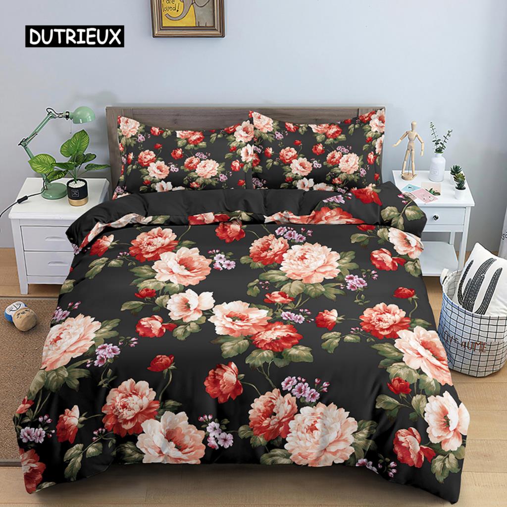 Пододеяльник с цветами King Queen, 3D-цветной цветочный принт, комплект постельного белья из полиэстера для подростков, взрослых, женщин, мягкий пододеяльник с листьями