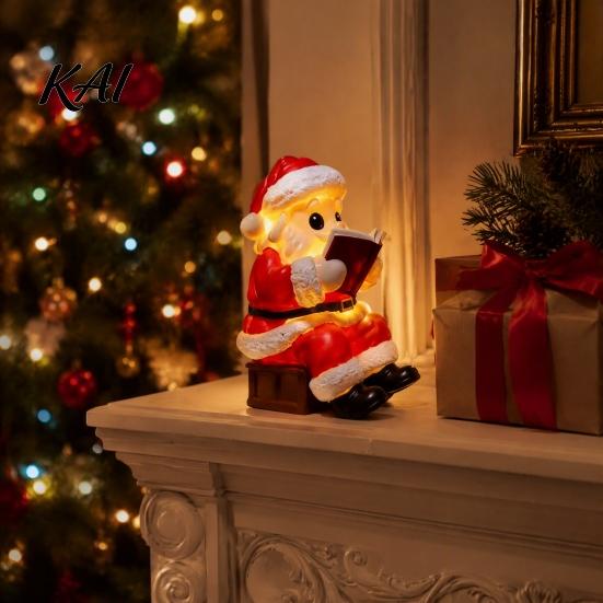 Battery Operated Lamp Santa Claus Night Light, Resin Christmas Tabletop Ornament with Warm Led Light LED Lighting, Holiday Bedroom Bedside Table