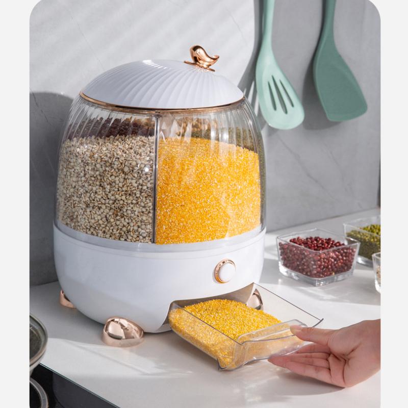 Вращающийся дозатор зерновых Вращающийся дозатор зерновых Контейнер для риса Диспенсер Контейнер большой емкости для хранения Ведро для риса