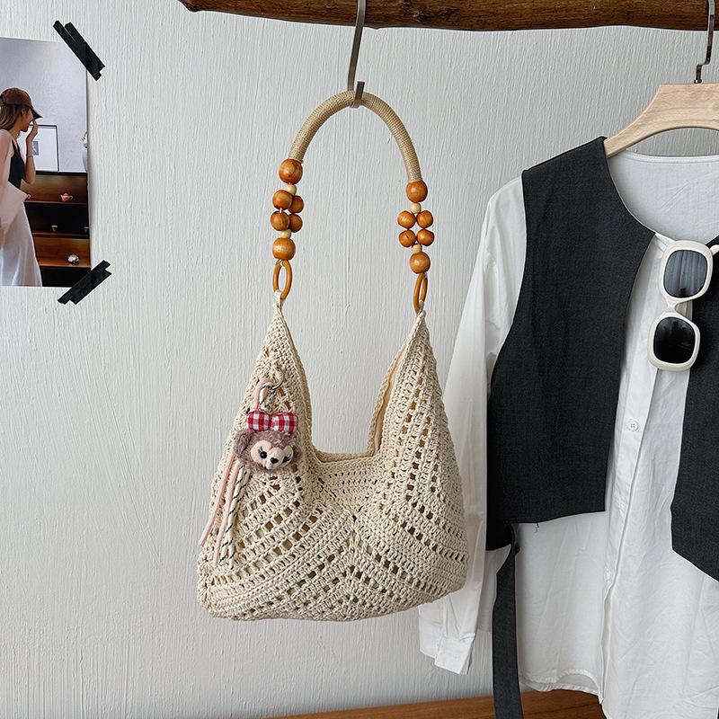 Вязаная сумка с ажурным crochet узором Спортивная сумка-тоут на одно плечо