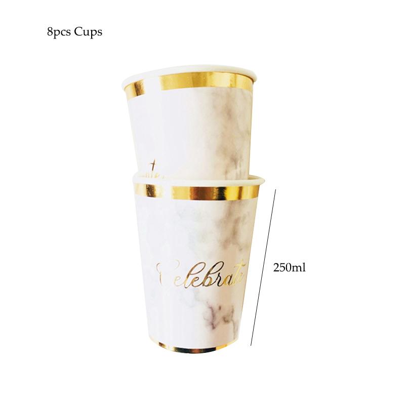 Одноразовая посуда из золотой фольги и мрамора, бумажные тарелки для вечеринок, стаканчики, сувениры на вечеринку в честь рождения ребенка, бумажные трубочки для питья, принадлежности для свадебной вечеринки