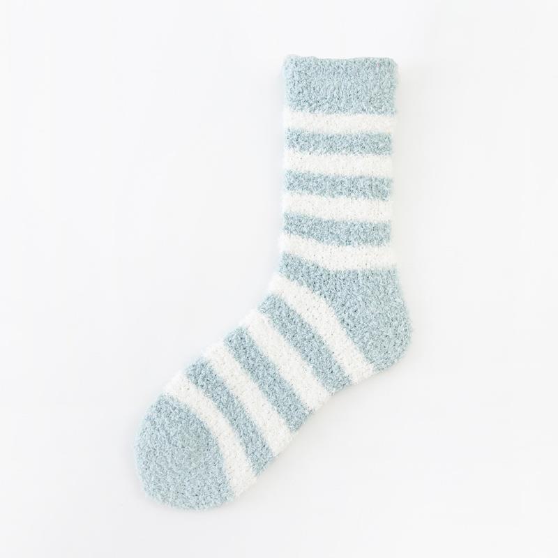 Women's Cozy Striped Coral Fleece Socks - Mid-Tube Warm, Plush Floor/Bed Socks for Autumn & Winter
