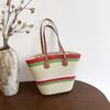 Large Capacity Shopping Straw Bag Polyester Summer Beach Handbag Stripe Woven Tote Bag  Female