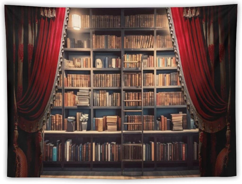 Ретро книжная полка Гобелен Винтажный Библиотечный Настенный Гобелен, Старые Книги на Полке Классическая Кабинет Студент Учеба Колледж
