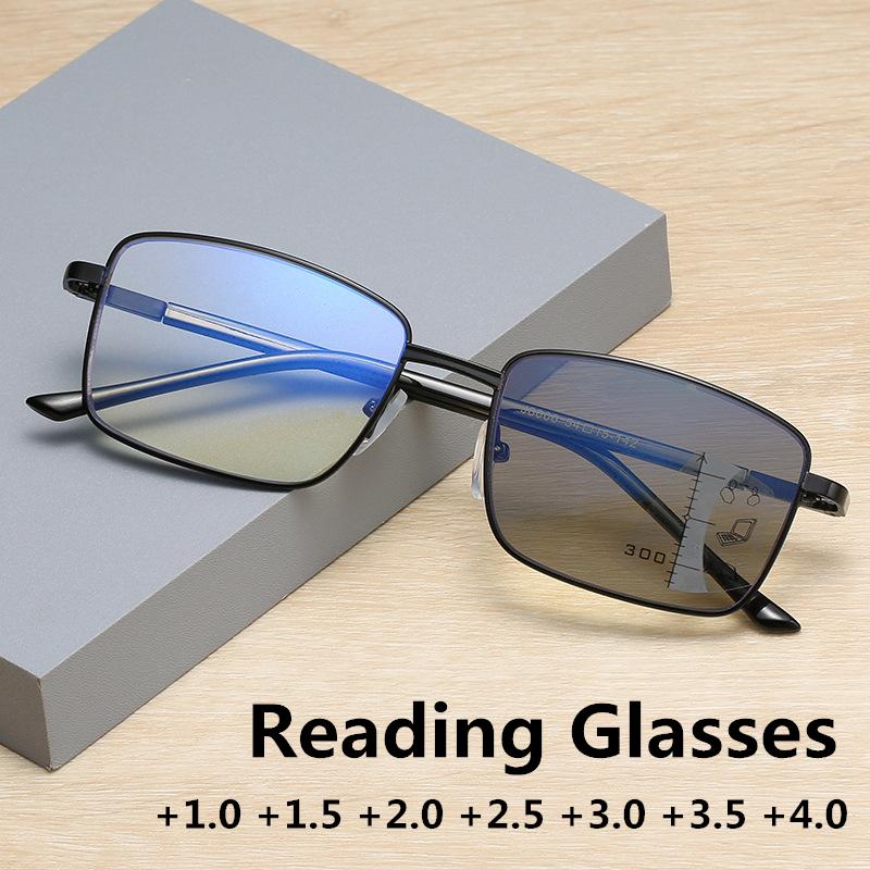 Color Changing Reading Glasses Men Automatic Zoom Progressive Multifocal Presbyopia EyeGlasses +1.0-+4.0 Anti Blue Light Eyewear