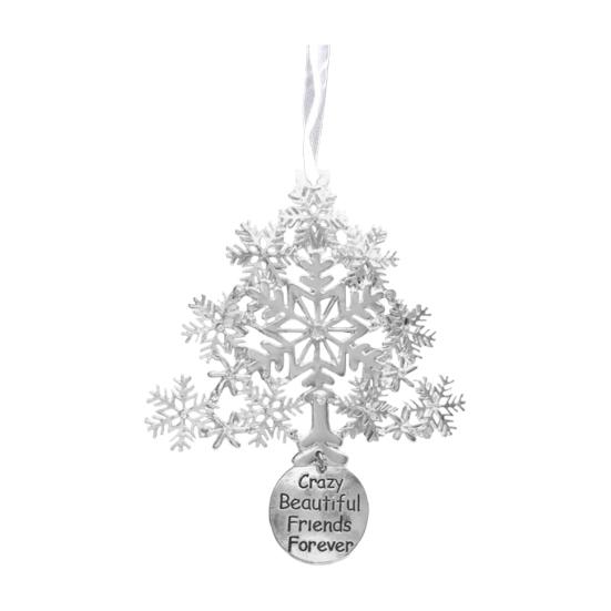 Christmas Friendship Charm Gift Metal Hanging Snowflake/Star/Round/Snowman Shaped Decoration with Blessing Inscription Love for Friend Family