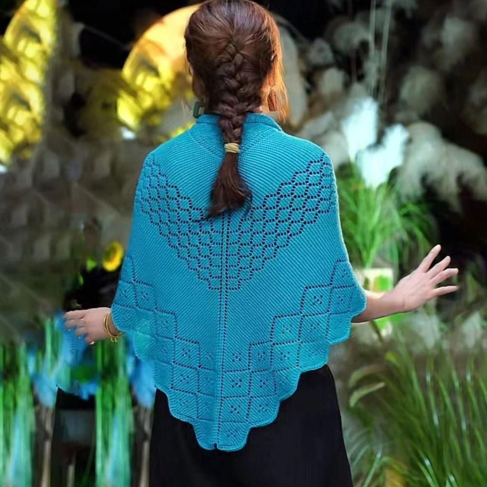 Полый вязаный платок Простой тонкий верхний слой Пальто Тренд Треугольный шарф Шаль Весна Осень