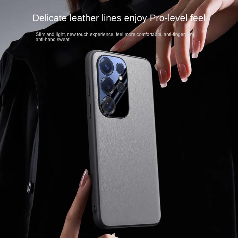 Чехол для Samsung Galaxy S25 25 Plus S25 Ultra, кожаный, с металлическим кольцом для камеры, встроенной воздушной подушкой, защита от падений, отпечатков пальцев