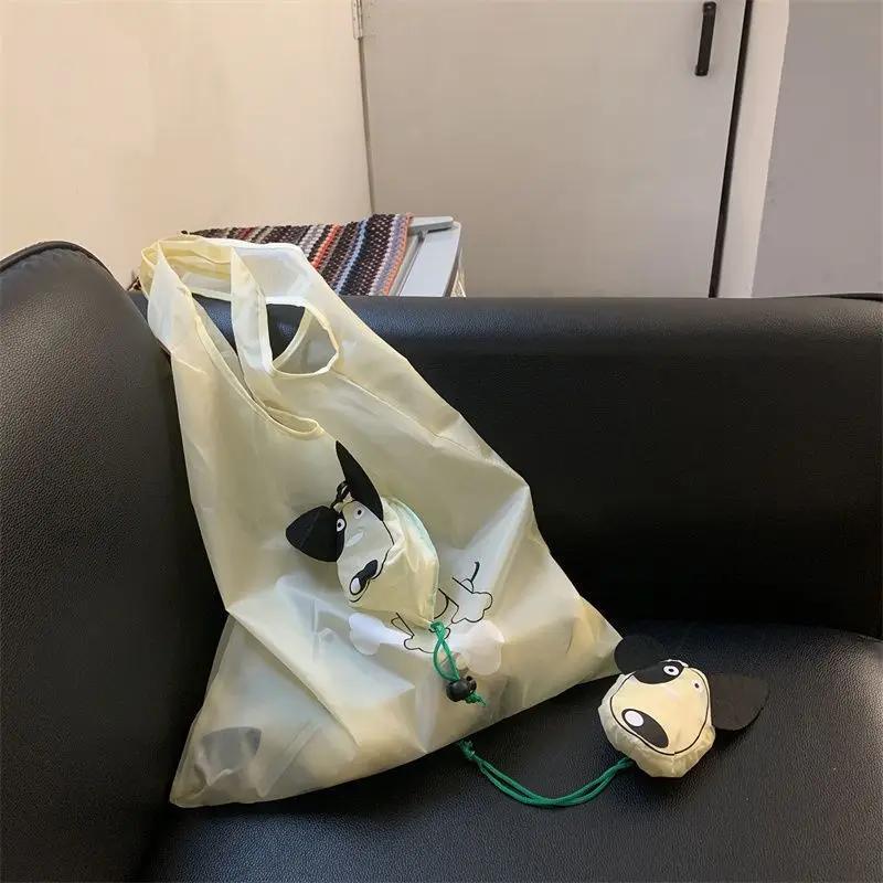 1 шт., симпатичная мультяшная собака, складная многоразовая сумка для покупок из полиэстера с завязками, переносная сумка для продуктового магазина, сумка через плечо
