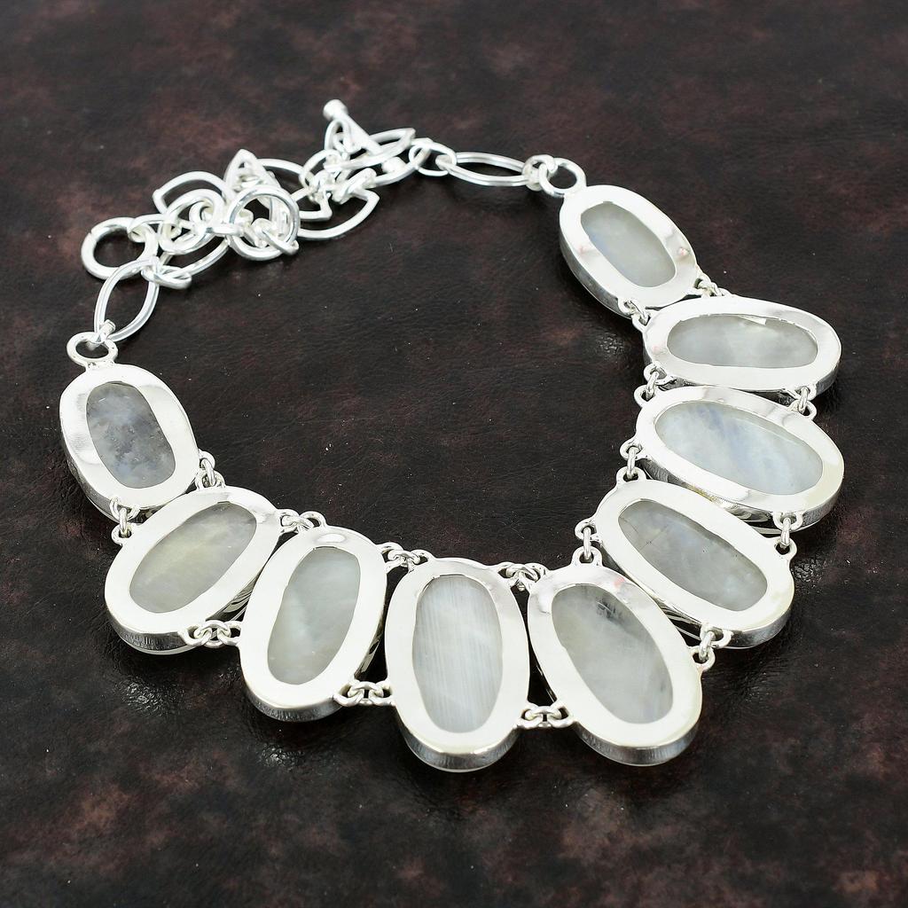 Ожерелье из радужного лунного камня, ожерелье из стерлингового серебра 925 пробы, новые ювелирные изделия, регулируемая цепочка, ожерелье, драгоценный камень, ювелирные изделия ручной работы, рождественский подарок