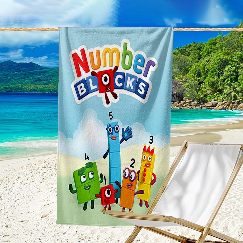 Пляжное полотенце с рисунком Numberblocks - мягкое, впитывающее, быстросохнущее, можно стирать в машине - идеально для плавания, кемпинга, купания