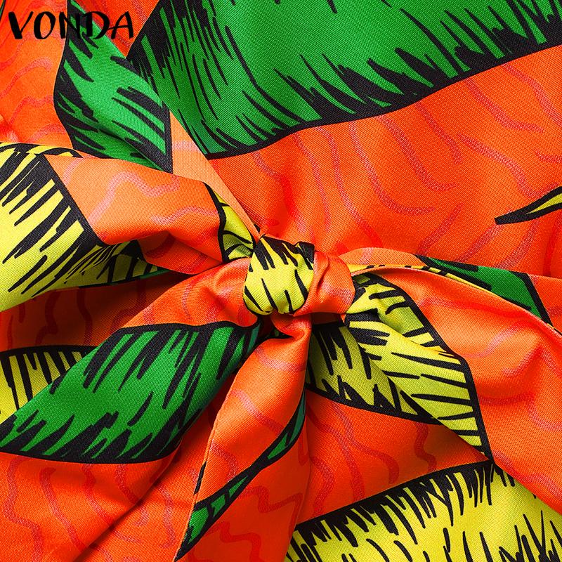 VONDA Женская летняя свободная блузка большого размера с круглым вырезом и девятиточечным пышным рукавом с геометрическим узором и принтом