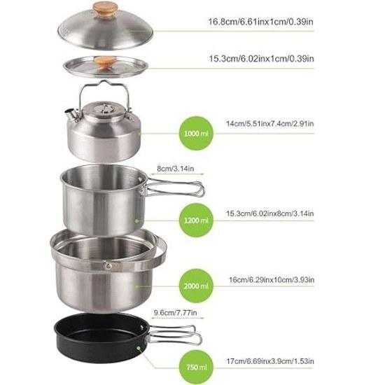 Camp cooker setcookeroutdoor setmountaineering potcooking utensilsstainless steelcompactlightweightdisaster preparednesscampingwith storage bag4-piece