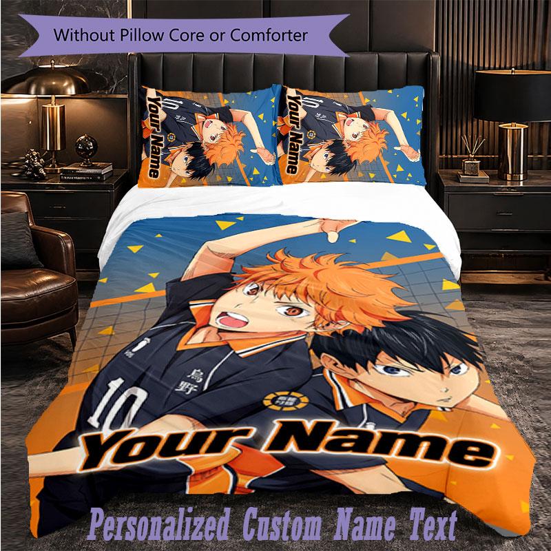 Personalized 3Pcs Bedding SetHaikyuu Custom Text Duvet Cover Pillowcase Set Bedroom Gift