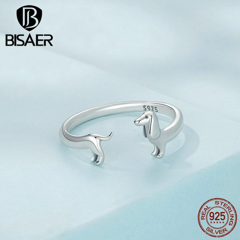 Bisaer Простое открывающееся кольцо из стерлингового серебра 925 пробы для таксы для женщин, милые модные кольца