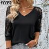 Women's Fashion Casual Lace Print Long Sleeve V-Neck Blouses & Shirts