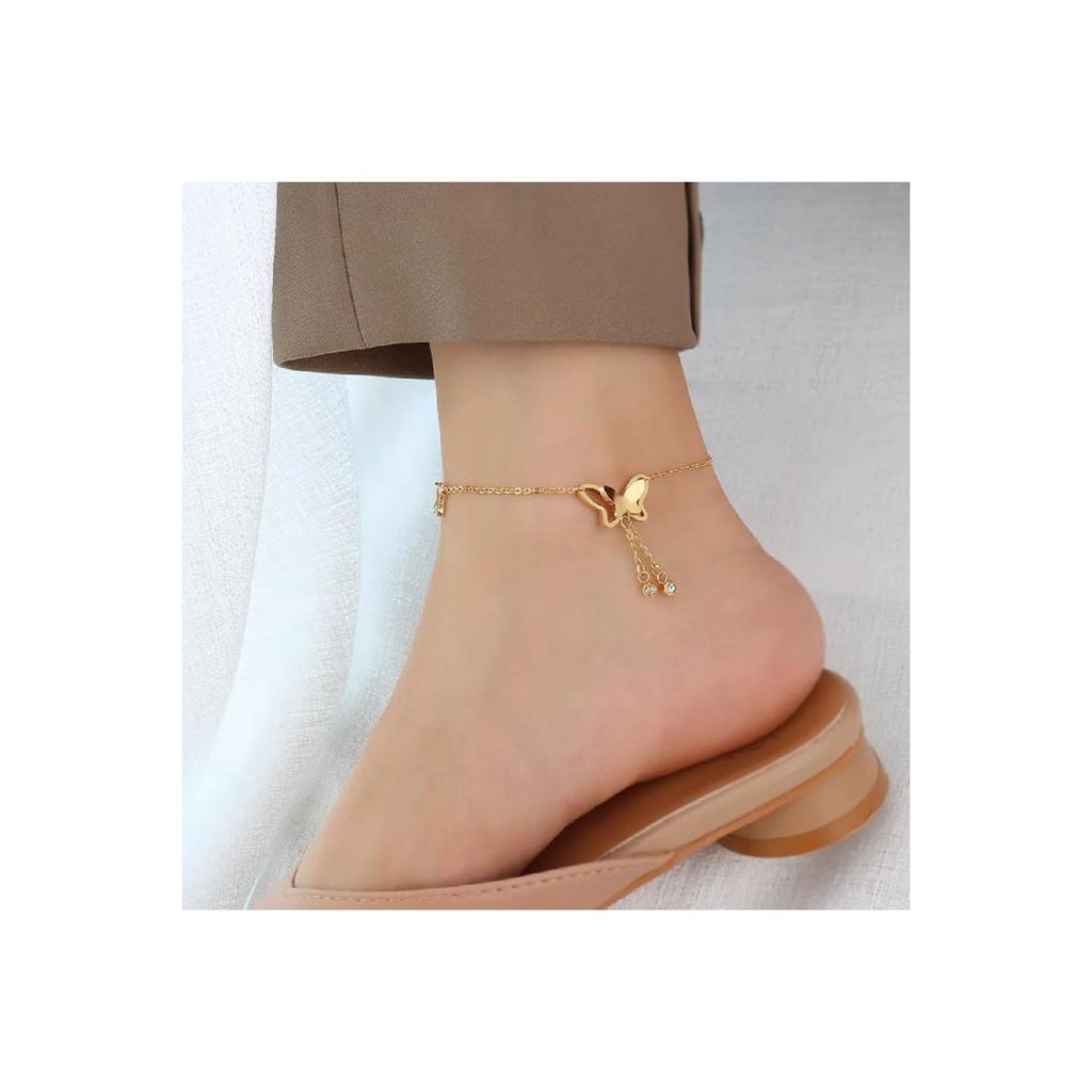 Женский браслет из нержавеющей стали с бабочкой, 22 см