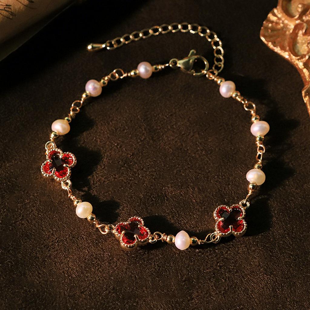 Natural Pearl Four Leaf Clover Tungsten Beads Women's Light Luxury Elegant All-Match High-End Bracelet Jewelry