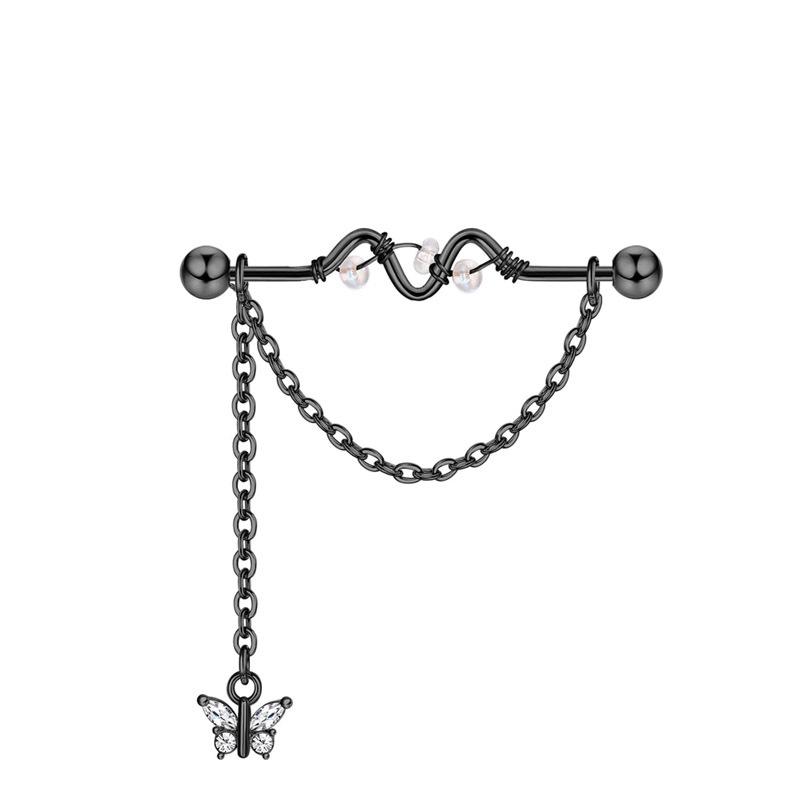 Пирсинг из нержавеющей стали с двумя ушными бабочками в промышленном стиле