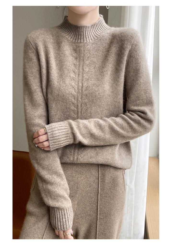 Autumn & Winter Women's Thick Wool Half-High Collar Pullover Sweater - Loose, Solid Color, Versatile Knit.