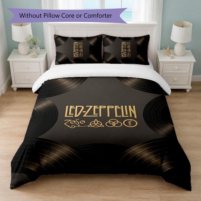 Led Zeppelin Print 3Pcs Bedding Set Duvet Cover With Two Pillowcases Soft Bed Linen For Household Bedroom