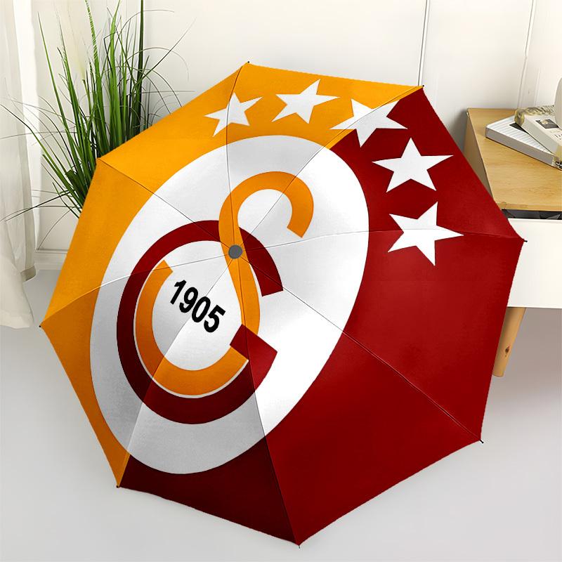 Galatasaray, Logo Automatic Opening and Closing, 8 rib Structure Portable Umbrella, Suitable for Men and Women in All Seasons Perfect Gift