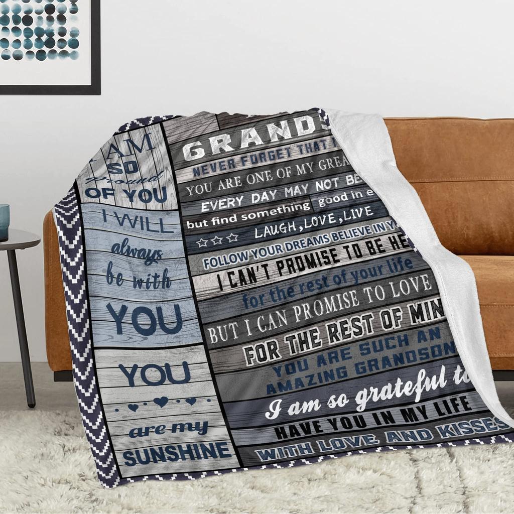 Grandma Gifts for Grandson - Soft Flannel Wearable Blanket 60"x50" Lightweight Sherpa Throw Blanket for Bed Sofa Travel Suitable Gift Idea