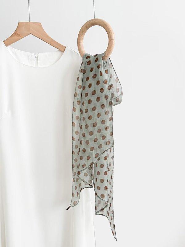 Retro polka dot thin silk silk scarf women's new high-end green neck scarf headband decorative belt