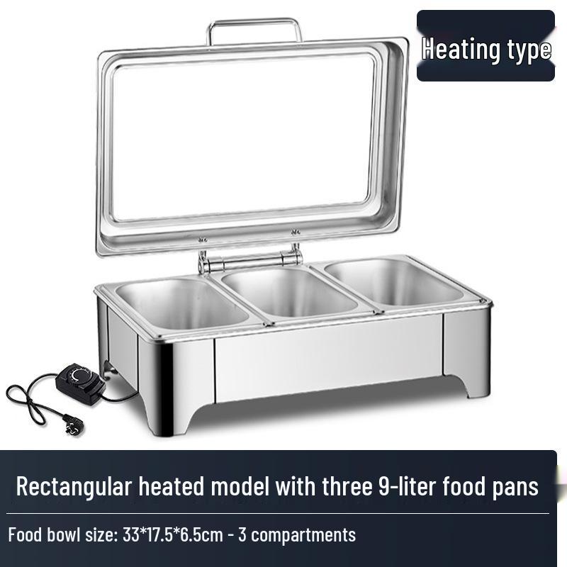 Stainless Steel Electric & Alcohol Buffet Warming Stove with Hydraulic Flip-Top