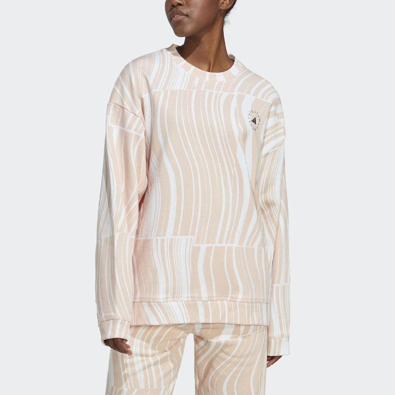 Adidas Striped Print Loose Long Sleeve T-Shirt Women Tops Pink HS0986