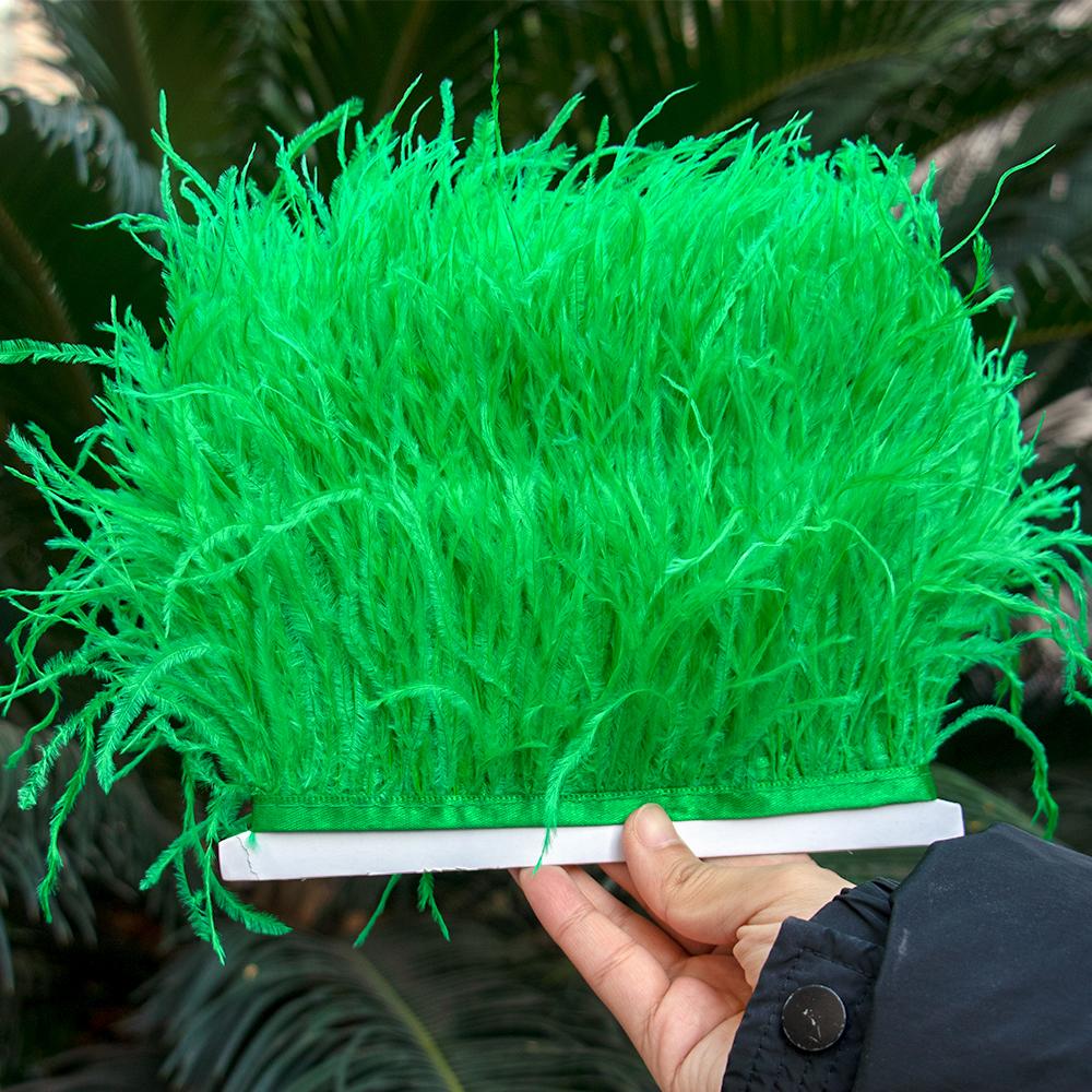 1M Natural Ostrich Feathers Trim White Clothing Sewing Ribbon 8-10cm Feather Fringe for Wedding Party Decoration Crafts Plumes