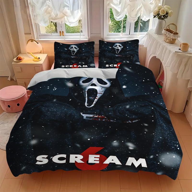 3Pcs Scream Snow Bedding Set Soft Fabric Duvet Cover Pillowcases Home Christmas Xmas Halloween Gift 1 Duvet Cover 2 Pillowcase N1260