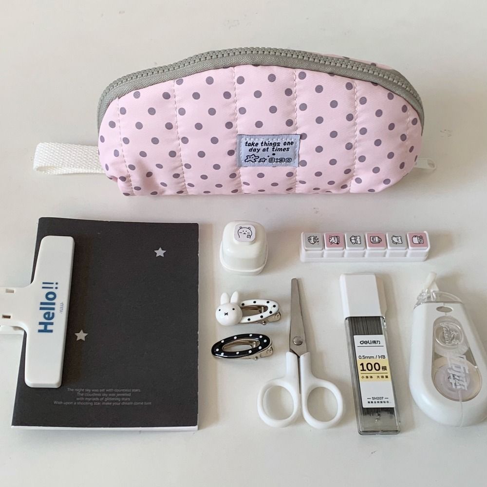 Large Capacity Polka Dot Pencil Case Polka Dot Print Stationery Organizer Cosmetic Pouch  Gift