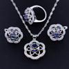 Versatile Necklace, Earrings, Rings, Three-Piece Set, Flower Zircon Women'S Fashion Jewelry Set, Multi-Color.