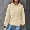 Plaid Pullover Jacket Women Long Sleeve Solid Color Hoodie with Pocket Round Neck