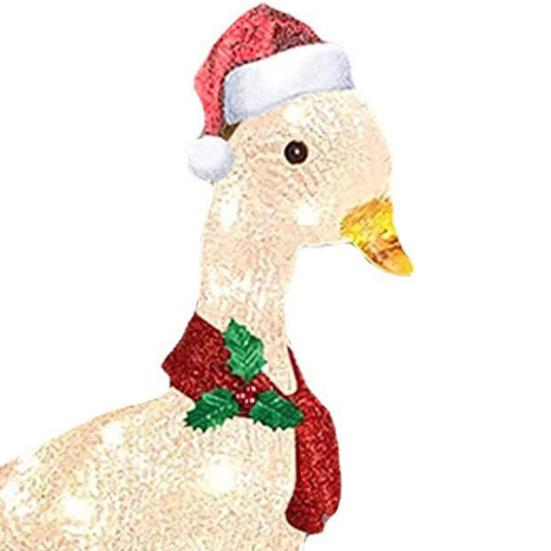 Christmas Light-up Duck Ornament Lighted Acrylic 2D Duck Decoration with Scarf And Santa Hat Outdoor Duck Ornament for Yard Garden Patio Lawn Holiday