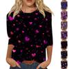 Женские топы Рубашка с рукавом три четверти V-образный вырез Свободная повседневная рубашка Футболка с принтом